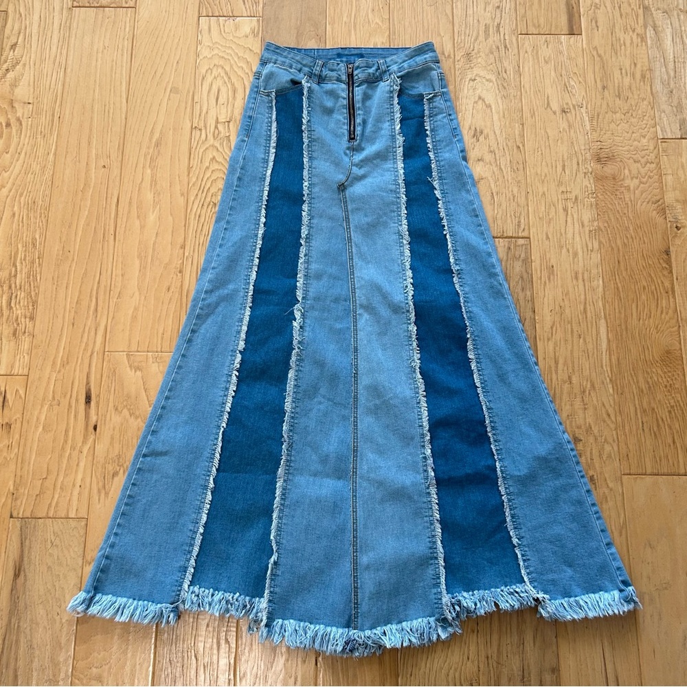 Vintage Blue Denim Maxi Skirt